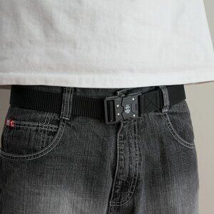 y2k tactical buckle black canvas belt — techwear street style